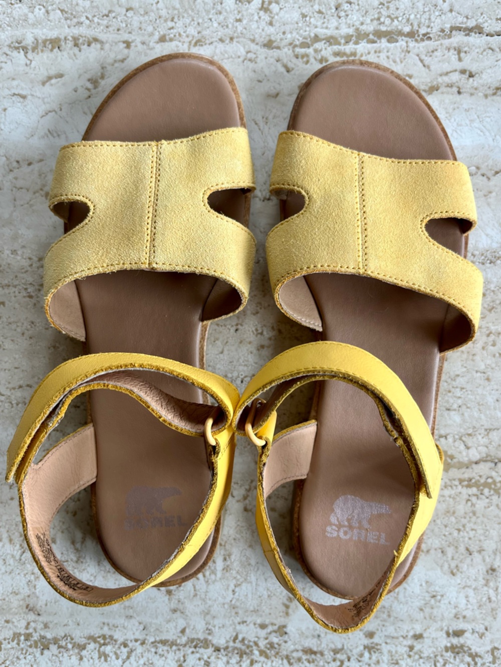 Sorel • Ella III Ankle Strap Flat Sandals • Yellow Suede • Size 8